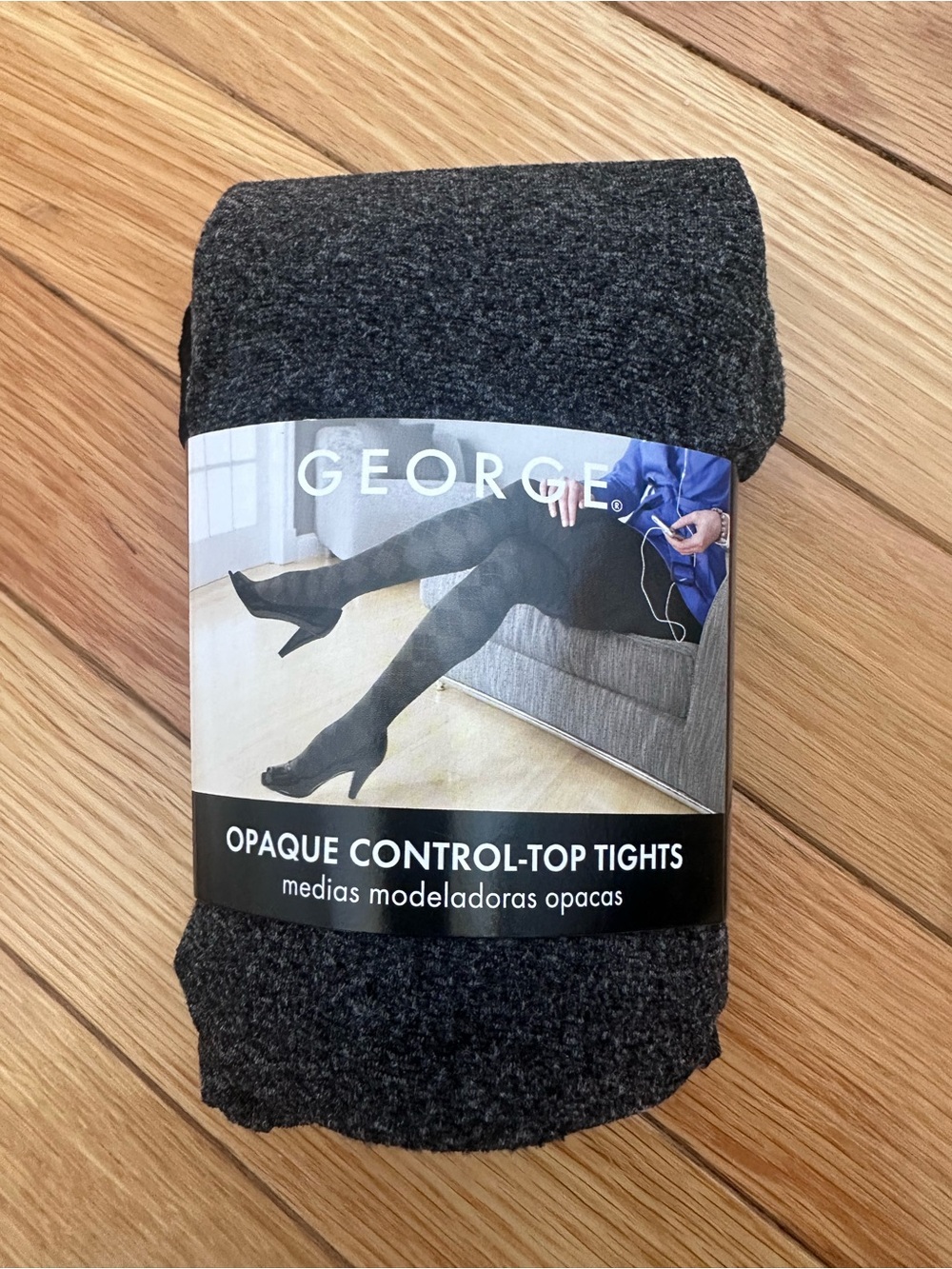 George Opaque Control-Top Tights in Charcoal Gray